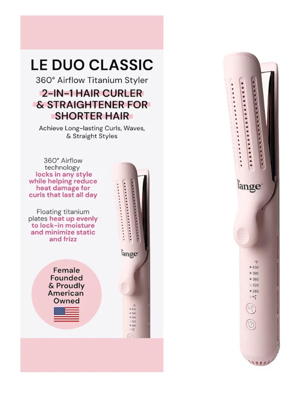 Lange Le Duo Classic Pink 2-in-1 Hair Curler & Straightener
